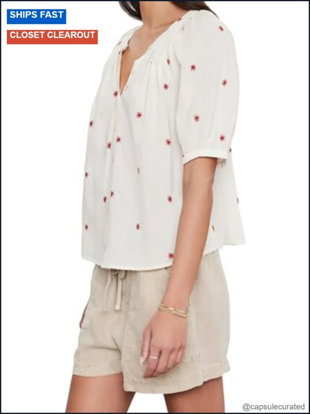 Novelty Embroidered Blouse - Lightweight Cotton Tunic Top